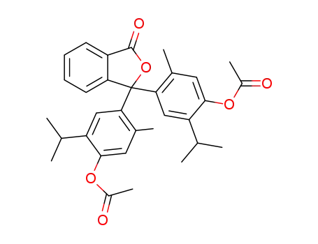 Molecular Structure of 301327-03-7 ((3-oxo-1,3-dihydro-2-benzofuran-1,1-diyl)bis(2-isopropyl-5-methyl-4,1-phenylene) diacetate)