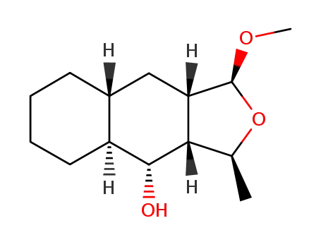 Molecular Structure of 229010-22-4 ((1S,3S,3aS,4R,4aS,8aR,9aS)-dodecahydro-1-methoxy-3-methylnaphtho[2,3-c]furan-4-ol)