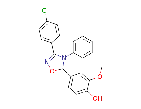 Molecular Structure of 65729-39-7 (Phenol,
4-[3-(4-chlorophenyl)-4,5-dihydro-4-phenyl-1,2,4-oxadiazol-5-yl]-2-meth
oxy-)