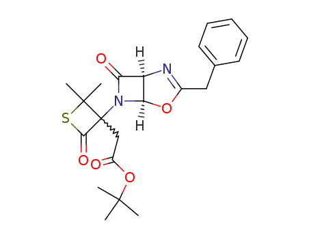 Molecular Structure of 63211-99-4 ([(Ξ)-3-((1<i>S</i>)-3-benzyl-7-oxo-(1<i>r</i><i>H</i>,5<i>c</i><i>H</i>)-4-oxa-2,6-diaza-bicyclo[3.2.0]hept-2-en-6-yl)-2,2-dimethyl-4-oxo-thietan-3-yl]-acetic acid <i>tert</i>-butyl ester)