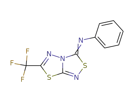 Molecular Structure of 69949-75-3 (phenyl-(6-trifluoromethyl-[1,3,4]thiadiazolo[2,3-<i>c</i>][1,2,4]thiadiazol-3-ylidene)-amine)