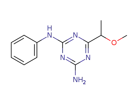Molecular Structure of 100139-27-3 (6-(1-methoxy-ethyl)-<i>N</i><sup>2</sup>-phenyl-[1,3,5]triazine-2,4-diyldiamine)