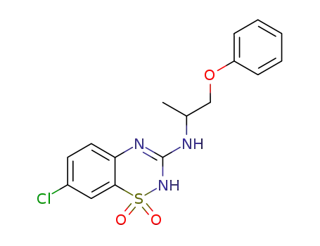 Molecular Structure of 71259-62-6 ((7-Chloro-1,1-dioxo-1,2-dihydro-1λ<sup>6</sup>-benzo[1,2,4]thiadiazin-3-yl)-(1-methyl-2-phenoxy-ethyl)-amine)
