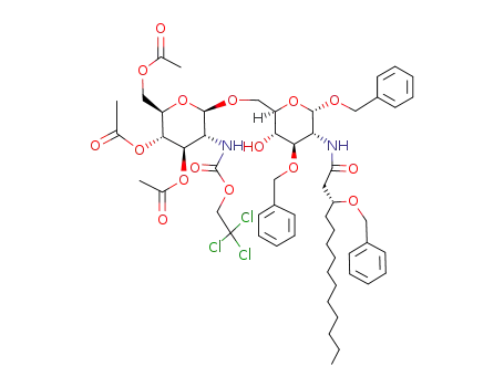 Benzyl-6-O-<3,4,6-tri-O-acetyl-2-desoxy-2-(2,2,2-trichlorethoxycarbonylamino)-β-D-glucopyranosyl>-3-O-benzyl-2-<(R)-3-benzyloxytetradecanoylamino>-2-desoxy-α-D-glucopyranosid