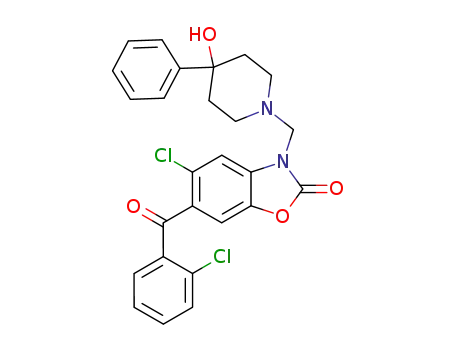 Molecular Structure of 115967-01-6 (5-chloro-6-[(2-chlorophenyl)carbonyl]-3-[(4-hydroxy-4-phenylpiperidin-1-yl)methyl]-1,3-benzoxazol-2(3H)-one)