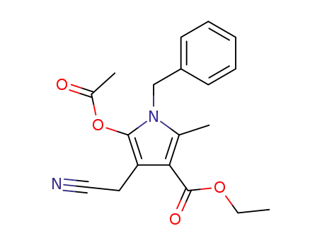 Molecular Structure of 92885-11-5 (1H-Pyrrole-3-carboxylic acid,
5-(acetyloxy)-4-(cyanomethyl)-2-methyl-1-(phenylmethyl)-, ethyl ester)