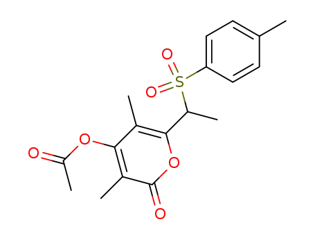Molecular Structure of 109746-31-8 (2H-Pyran-2-one,
4-(acetyloxy)-3,5-dimethyl-6-[1-[(4-methylphenyl)sulfonyl]ethyl]-)