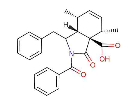Molecular Structure of 80361-02-0 ((3aR,4S,7R,7aR)-2-Benzoyl-1-benzyl-4,7-dimethyl-3-oxo-1,2,3,4,7,7a-hexahydro-isoindole-3a-carboxylic acid)