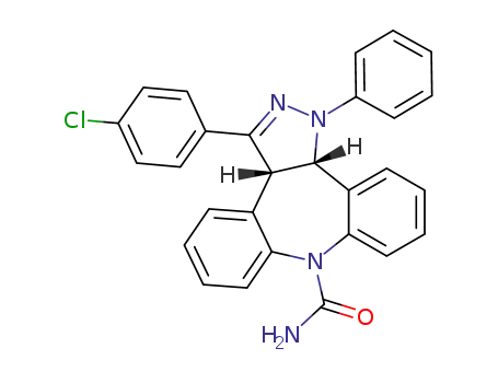 Molecular Structure of 117601-02-2 ((3aS,12bS)-3-(4-Chloro-phenyl)-1-phenyl-3a,12b-dihydro-1H-1,2,8-triaza-dibenzo[e,h]azulene-8-carboxylic acid amide)