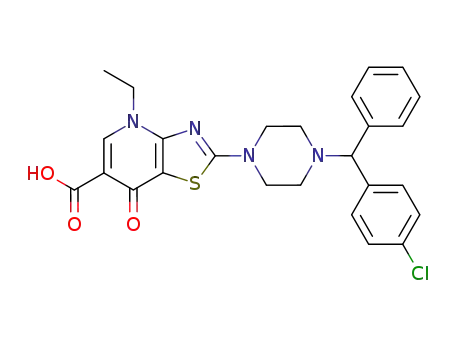 Molecular Structure of 94507-70-7 (Thiazolo[4,5-b]pyridine-6-carboxylic acid,
2-[4-[(4-chlorophenyl)phenylmethyl]-1-piperazinyl]-4-ethyl-4,7-dihydro-7-
oxo-)