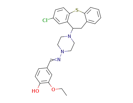 Molecular Structure of 86759-02-6 ((4E)-4-({[4-(8-chloro-10,11-dihydrodibenzo[b,f]thiepin-10-yl)piperazin-1-yl]amino}methylidene)-2-ethoxycyclohexa-2,5-dien-1-one)