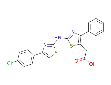 Molecular Structure of 89402-68-6 (5-Thiazoleacetic acid,
2-[[4-(4-chlorophenyl)-2-thiazolyl]amino]-4-phenyl-)