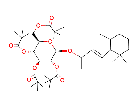 Molecular Structure of 99049-88-4 ((9RS)-β-Ion-9-yl-2,3,4,6-tetra-O-pivaloyl-β-D-glucopyranosid)