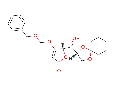 Molecular Structure of 137734-33-9 ((S)-4-Benzyloxymethoxy-5-((R)-(R)-1,4-dioxa-spiro[4.5]dec-2-yl-hydroxy-methyl)-5H-furan-2-one)