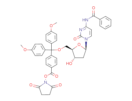 Molecular Structure of 132454-44-5 (4-[[(2R,3S,5R)-5-(4-Benzoylamino-2-oxo-2H-pyrimidin-1-yl)-3-hydroxy-tetrahydro-furan-2-ylmethoxy]-bis-(4-methoxy-phenyl)-methyl]-benzoic acid 2,5-dioxo-pyrrolidin-1-yl ester)