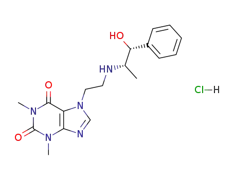 Molecular Structure of 3039-97-2 ([R-(R*,S*)]-3,7-dihydro-7-[2-[(2-hydroxy-1-methyl-2-phenylethyl)amino]ethyl]-1,3-dimethyl-1H-purine-2,6-dione monohydrochloride)