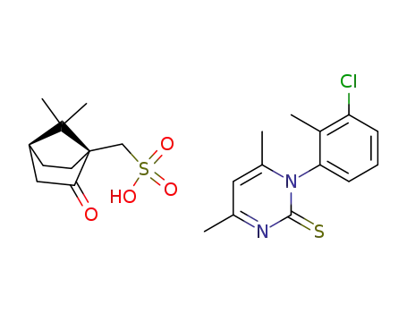 Molecular Structure of 75276-78-7 (1-(2-methyl-3-chlorophenyl)-4,6-dimethyl-2-thioxo-1,2-dihydropyrimidinium D-camphor-10-sulphonate)
