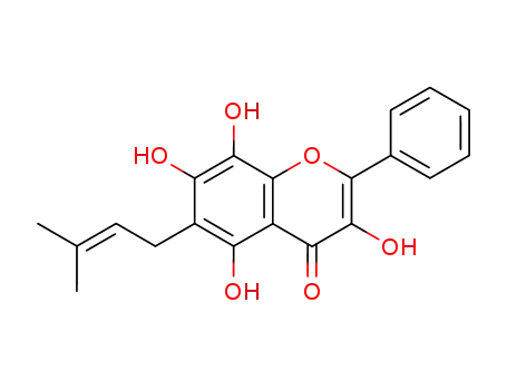 Molecular Structure of 40451-44-3 (3,5,7,8-Tetrahydroxy-6-(3-methyl-2-butenyl)-2-phenyl-4H-1-benzopyran-4-one)