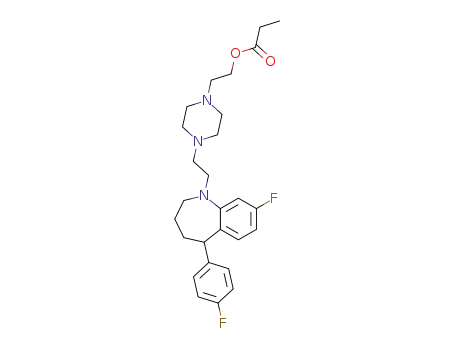 Molecular Structure of 77796-16-8 (Propionic acid 2-(4-{2-[8-fluoro-5-(4-fluoro-phenyl)-2,3,4,5-tetrahydro-benzo[b]azepin-1-yl]-ethyl}-piperazin-1-yl)-ethyl ester)