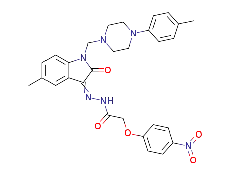 Molecular Structure of 81215-64-7 (N-[[5-methyl-1-[[4-(4-methylphenyl)piperazin-1-yl]methyl]-2-oxo-indol-3-ylidene]amino]-2-(4-nitrophenoxy)acetamide)