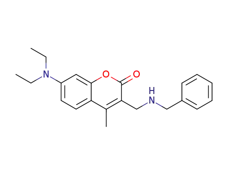 Molecular Structure of 142878-41-9 (3-(Benzylamino-methyl)-7-diethylamino-4-methyl-chromen-2-one)