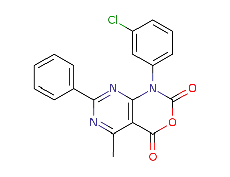 Molecular Structure of 94037-05-5 (2H-Pyrimido[4,5-d][1,3]oxazine-2,4(1H)-dione,
1-(3-chlorophenyl)-5-methyl-7-phenyl-)