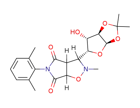 Molecular Structure of 146815-01-2 (2-Methyl-3-(1,2-O-isopropylidene-α-D-xylo-tetrofuranos-4-yl)-5-(2,6-dimethylphenyl)-4,6-dioxo-2,3,3a,4,6,6a-hexahydropyrrolo<3,4-d>isoxazole)