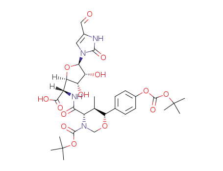 (4S,5R,6R)-6-(4-tert-Butoxycarbonyloxy-phenyl)-4-({(S)-carboxy-[(2R,3S,4R,5R)-5-(4-formyl-2-oxo-2,3-dihydro-imidazol-1-yl)-3,4-dihydroxy-tetrahydro-furan-2-yl]-methyl}-carbamoyl)-5-methyl-[1,3]oxazinane-3-carboxylic acid tert-butyl ester