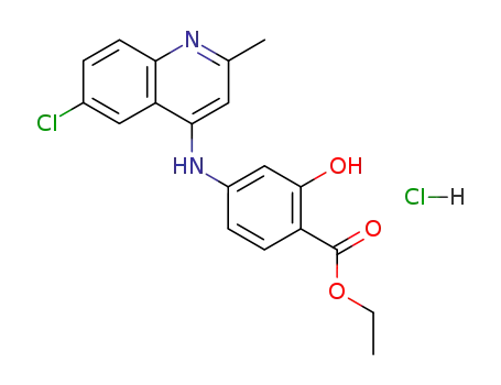 Molecular Structure of 79340-65-1 (4-(6-Chloro-2-methyl-quinolin-4-ylamino)-2-hydroxy-benzoic acid ethyl ester; hydrochloride)