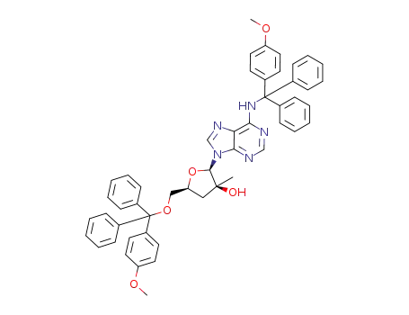 9-(5'-O-(4-methoxytriphenylmethyl)-3'-deoxy-β-D-2'-C-methyl-threo-pentofuranosyl)-6-N-(4-methoxytriphenylmethyl) adenine