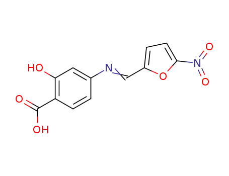 Molecular Structure of 156-21-8 (Benzoic acid, 2-hydroxy-4-[[(5-nitro-2-furanyl)methylene]amino]-)