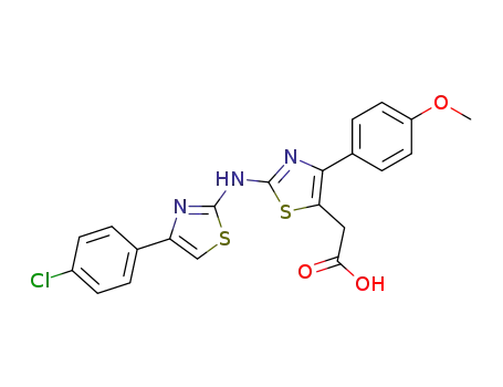 Molecular Structure of 89402-70-0 (5-Thiazoleacetic acid,
2-[[4-(4-chlorophenyl)-2-thiazolyl]amino]-4-(4-methoxyphenyl)-)