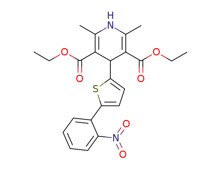 Molecular Structure of 111400-07-8 (3,5-Pyridinedicarboxylic acid,
1,4-dihydro-2,6-dimethyl-4-[5-(2-nitrophenyl)-2-thienyl]-, diethyl ester)