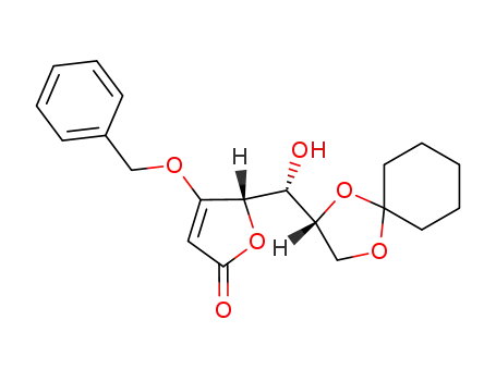 Molecular Structure of 137734-31-7 ((S)-4-Benzyloxy-5-((R)-(R)-1,4-dioxa-spiro[4.5]dec-2-yl-hydroxy-methyl)-5H-furan-2-one)