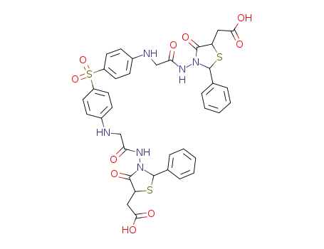Molecular Structure of 114710-45-1 (p,p'-Bis(5-carboxymethyl-4-oxo-2-phenylthiazolidin-3-ylamidomethylamino)diphenylsulphone)