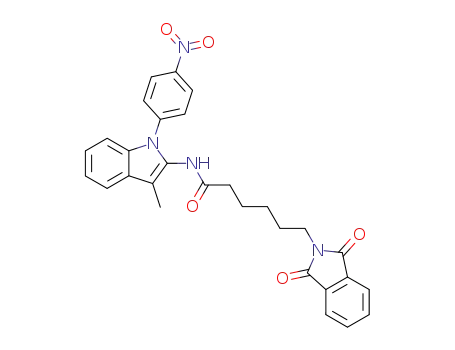 Molecular Structure of 138349-44-7 (6-(1,3-dioxo-1,3-dihydro-2H-isoindol-2-yl)-N-[3-methyl-1-(4-nitrophenyl)-1H-indol-2-yl]hexanamide)