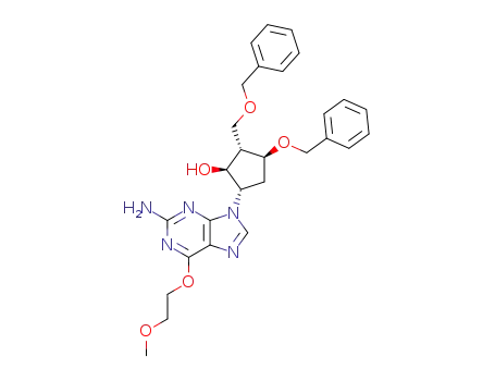 Molecular Structure of 114071-50-0 ((1S,2S,3S,5S)-5-[2-Amino-6-(2-methoxy-ethoxy)-purin-9-yl]-3-benzyloxy-2-benzyloxymethyl-cyclopentanol)