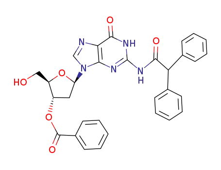 Molecular Structure of 127728-39-6 (Guanosine, 2'-deoxy-N-(diphenylacetyl)-, 3'-benzoate)