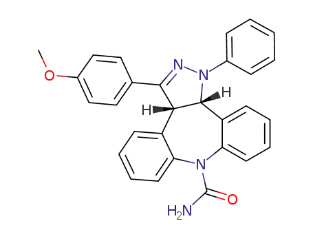 Molecular Structure of 117601-01-1 ((3aS,12bS)-3-(4-Methoxy-phenyl)-1-phenyl-3a,12b-dihydro-1H-1,2,8-triaza-dibenzo[e,h]azulene-8-carboxylic acid amide)