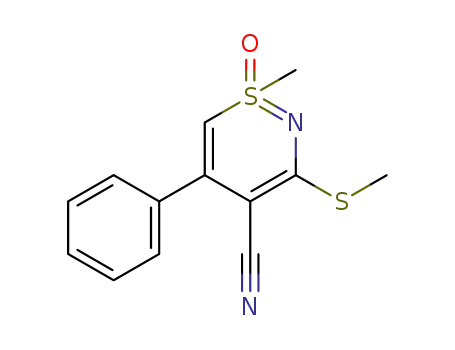 Molecular Structure of 90490-71-4 (1l4-1,2-Thiazine-4-carbonitrile, 1-methyl-3-(methylthio)-5-phenyl-,
1-oxide)