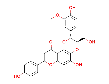 Molecular Structure of 137231-90-4 ((2R,3R)-10-Hydroxy-3-(4-hydroxy-3-methoxy-phenyl)-2-hydroxymethyl-7-(4-hydroxy-phenyl)-2,3-dihydro-1,4,8-trioxa-phenanthren-5-one)