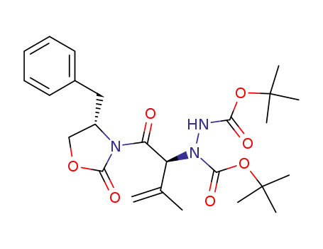 Molecular Structure of 119933-85-6 ((3(2S),4S)-3-(2-(N,N'-bis-(t-butoxycarbonyl)hydrazino)-3-methyl-1-oxo-3-butenyl)-4-(phenylmethyl)-2-oxazolidinone)