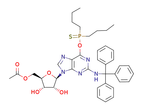 Molecular Structure of 76994-78-0 (Acetic acid (2R,3S,4R,5R)-5-[6-(dibutyl-phosphinothioyloxy)-2-(trityl-amino)-purin-9-yl]-3,4-dihydroxy-tetrahydro-furan-2-ylmethyl ester)