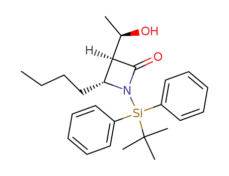 Molecular Structure of 83599-91-1 ((3S,4R)-4-Butyl-1-(tert-butyl-diphenyl-silanyl)-3-((R)-1-hydroxy-ethyl)-azetidin-2-one)