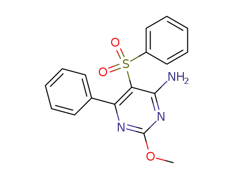 Molecular Structure of 96237-36-4 (4-Pyrimidinamine, 2-methoxy-6-phenyl-5-(phenylsulfonyl)-)