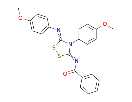 Molecular Structure of 139119-26-9 (Benzamide,
N-[4-(4-methoxyphenyl)-5-[(4-methoxyphenyl)imino]-1,2,4-dithiazolidin-
3-ylidene]-)