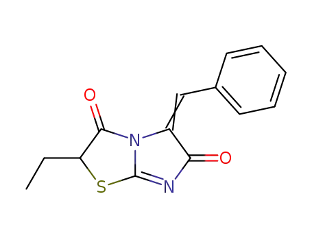 Molecular Structure of 89990-69-2 (Imidazo[2,1-b]thiazole-3,6(2H,5H)-dione, 2-ethyl-5-(phenylmethylene)-)