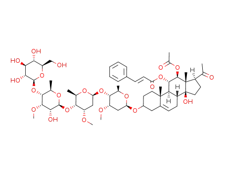 Pregn-5-en-20-one,12-(acetyloxy)-3-[(O-b-D-glucopyranosyl-(1®4)-O-6-deoxy-3-O-methyl-b-D-allopyranosyl-(1®4)-O-2,6-dideoxy-3-O-methyl-b-D-ribo-hexopyranosyl-(1®4)-2,6-dideoxy-3-O-methyl-b-D-ribo-hexopyranosyl)oxy]-14-hydroxy-11-[(1-oxo-3-phenyl-2-propenyl)oxy]-,[3b,11a(E),12b,14b]- (9CI)
