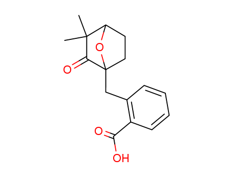 Molecular Structure of 113080-14-1 (Benzoic acid,
2-[(3,3-dimethyl-2-oxo-7-oxabicyclo[2.2.1]hept-1-yl)methyl]-)