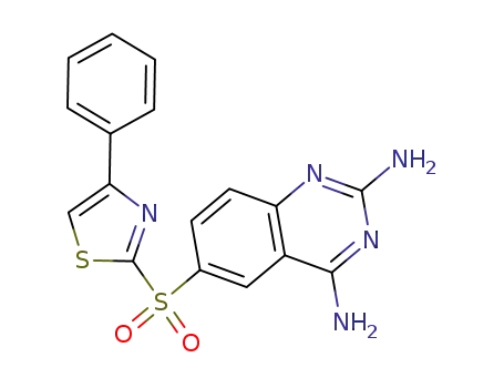 Molecular Structure of 74396-41-1 (6-[(4-phenyl-1,3-thiazol-2-yl)sulfonyl]quinazoline-2,4-diamine)